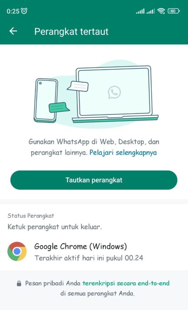 Perangkat yang terhubung di Whatsapp